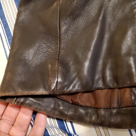 Coach dark chocolate brown leather coat. - Picture 4 of 11